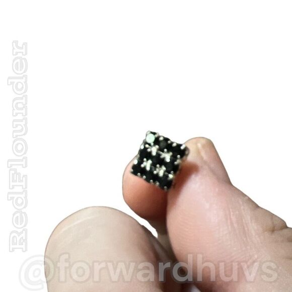 Silver Tone Square Earrings with Dark Blue & Clear Rhinestone - Picture 7 of 9